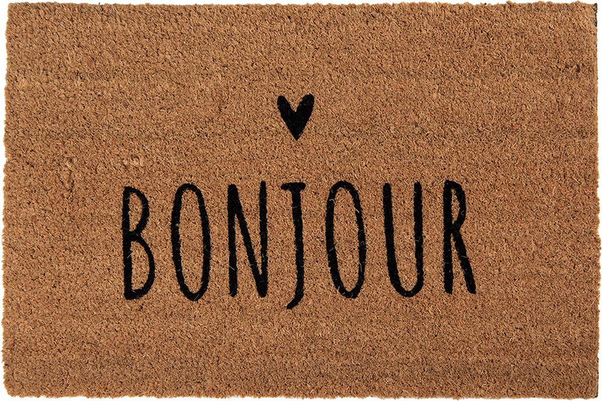 Clayre & Eef Deurmat 60x40 cm Bruin Kokosvezel PVC BONJOUR