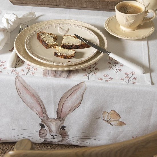 Clayre & Eef Kop en schotel 12*9*7 cm / Ø 15*2 cm / 200 ml Beige Keramiek Rond Kip Servies Cadeau voor haar Cappuccino