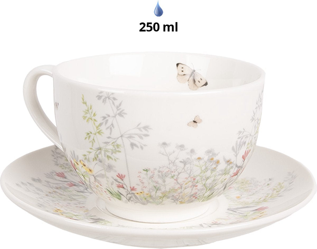 Clayre & Eef Kop en Schotel 250 ml Wit Porselein