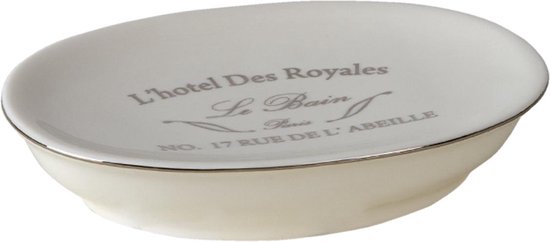 Clayre & Eef Zeepbakje 14*10*3 cm Wit Keramiek Ovaal Zeephouder Zeepschaaltje Zeeprekje