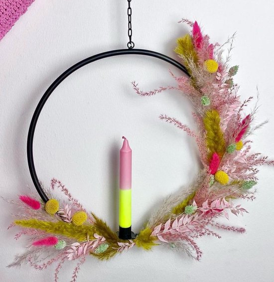 MingMing - Bubblegum & Neon Geel - Dip Dye Kaarsen - set van 4 - handgemaakte kaarsen - dinerkaarsen