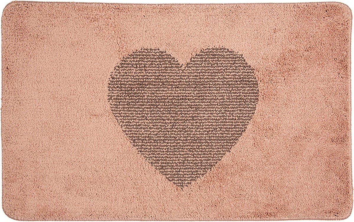 Clayre & Eef Badmat 78x48x1 cm Roze Polyester Rechthoek Hart