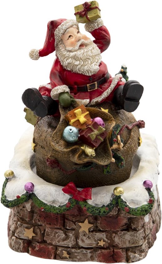 Clayre & Eef | Muziekdoos Kerstman Rood, Bruin ø 10*15 cm | 6PR4736