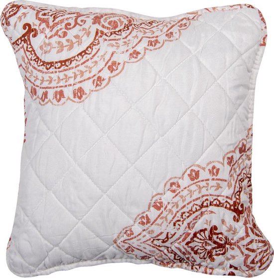 Clayre & Eef Kussenhoes 40*40 cm Wit Polyester Vierkant Krullen Sierkussenhoes Kussen hoes