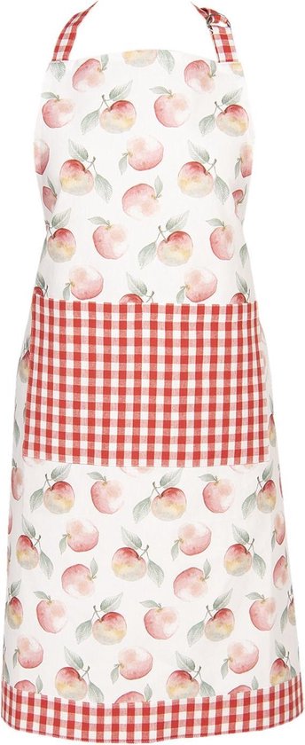 Clayre & Eef Keukenschort 70*85 cm Rood Groen Wit Katoen Appels BBQ Schort Cadeau voor haar Kookschort