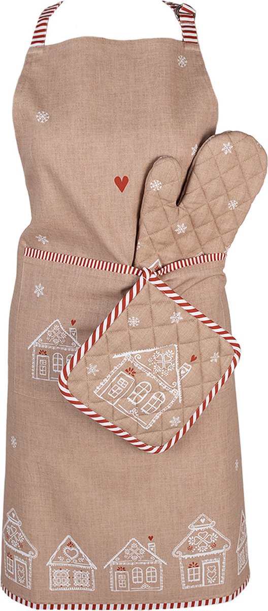 Clayre & Eef Keukenschort 70x85 cm Bruin Katoen Gingerbread house