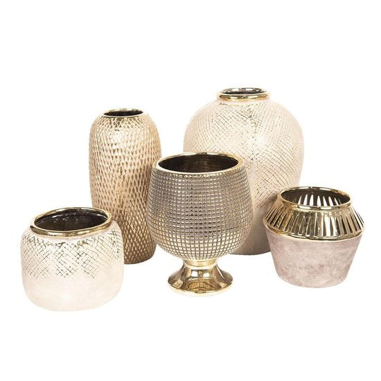 Clayre & Eef Bloempot Binnen Ø 19*14 cm Goudkleurig Beton Rond Plantenpot