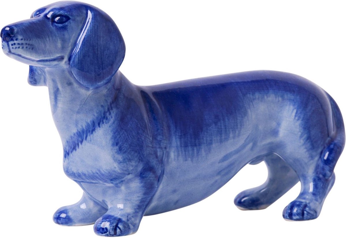 Heinen Delfts Blauw - Decoratief figuur 'Teckel'