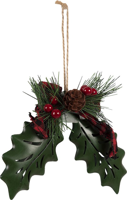 Clayre & Eef Decoratie Hanger 16*5*14 cm Groen Rood Ijzer Kunststof Kersthanger Kerstboomversiering