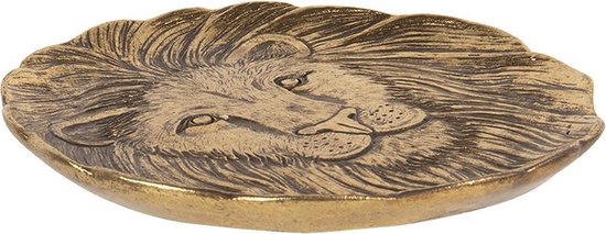 Clayre & Eef Decoratief Dienblad Leeuw 14*1*14 cm Goudkleurig Polyresin Rond Serveerschaal