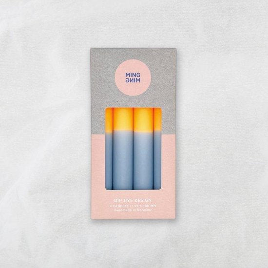 MINGMING - Kaarsen - Dip Dye - Neon Orange/Dusty Blue - Set van 4