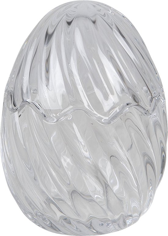 Clayre & Eef Bonbonniere met deksel Ei Ø 9*12 cm Transparant Glas Bonbonschaaltje Bonbonniere Kristal Decoratie Schaal