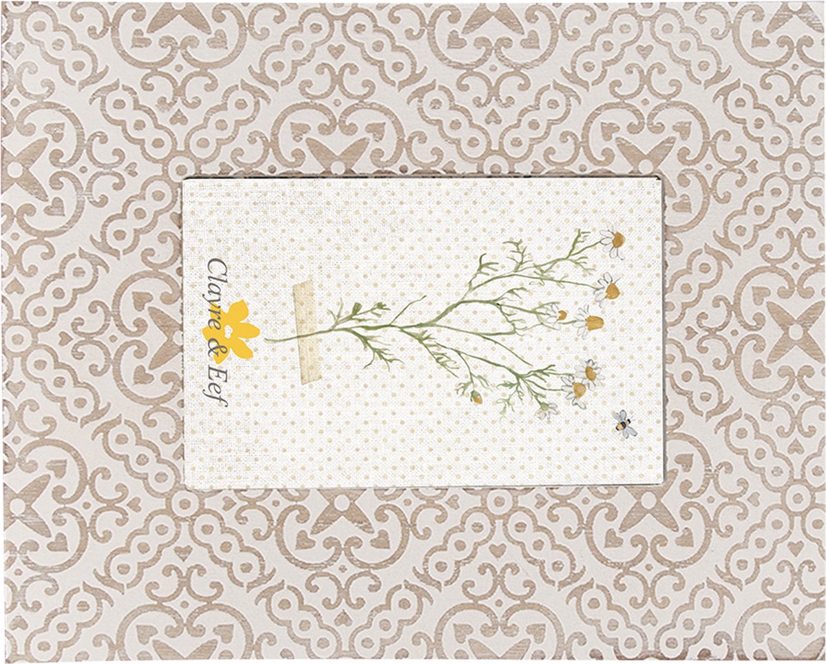 Clayre & Eef Fotolijst 10x15 cm Wit Beige Hout Glas Rechthoek Fotokader