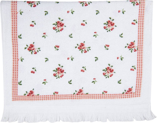 Clayre & Eef Gastendoekje 40x66 cm Wit Roze Katoen Rozen Toilet handdoek Kleine handdoek Gastendoek