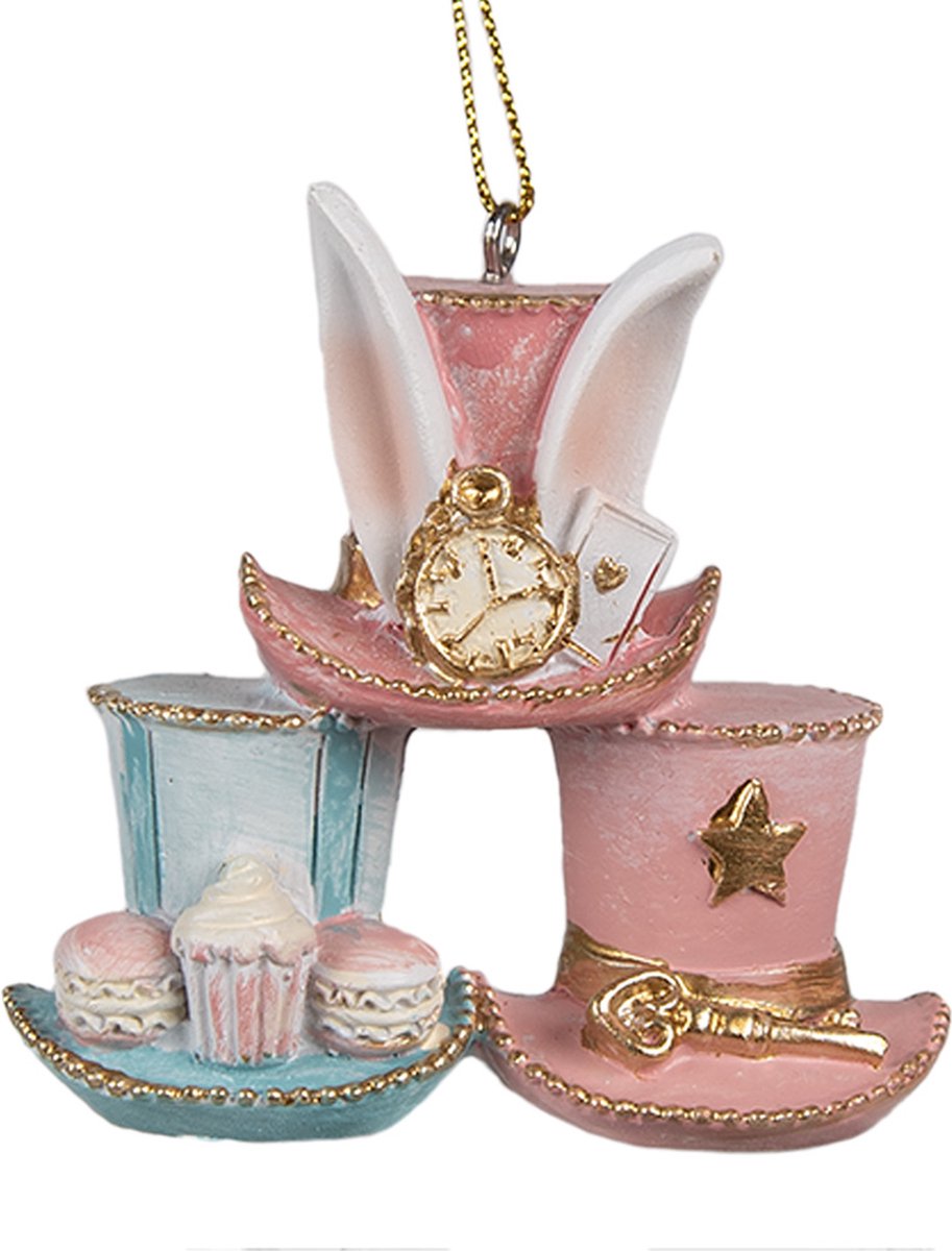 Clayre & Eef Paashanger Hoed 7 cm Roze Blauw Polyresin Decoratie Hanger