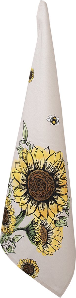 Clayre & Eef Theedoek 50x70 cm Beige Geel Katoen Zonnebloemen Keukenhanddoek Keukendoek Vaatdoek