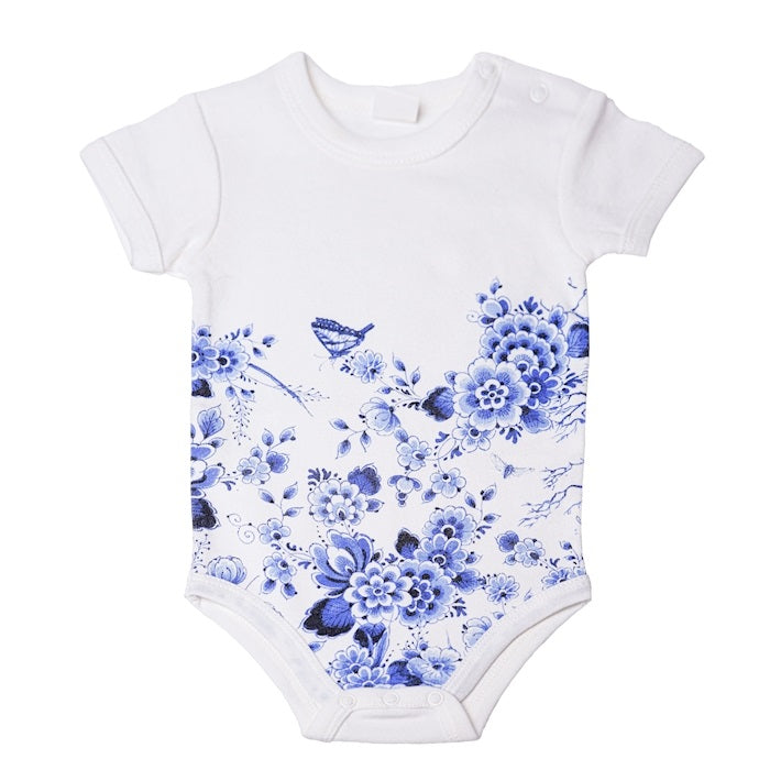 Heinen Delfts Blauw - Baby Romper - Bloemen