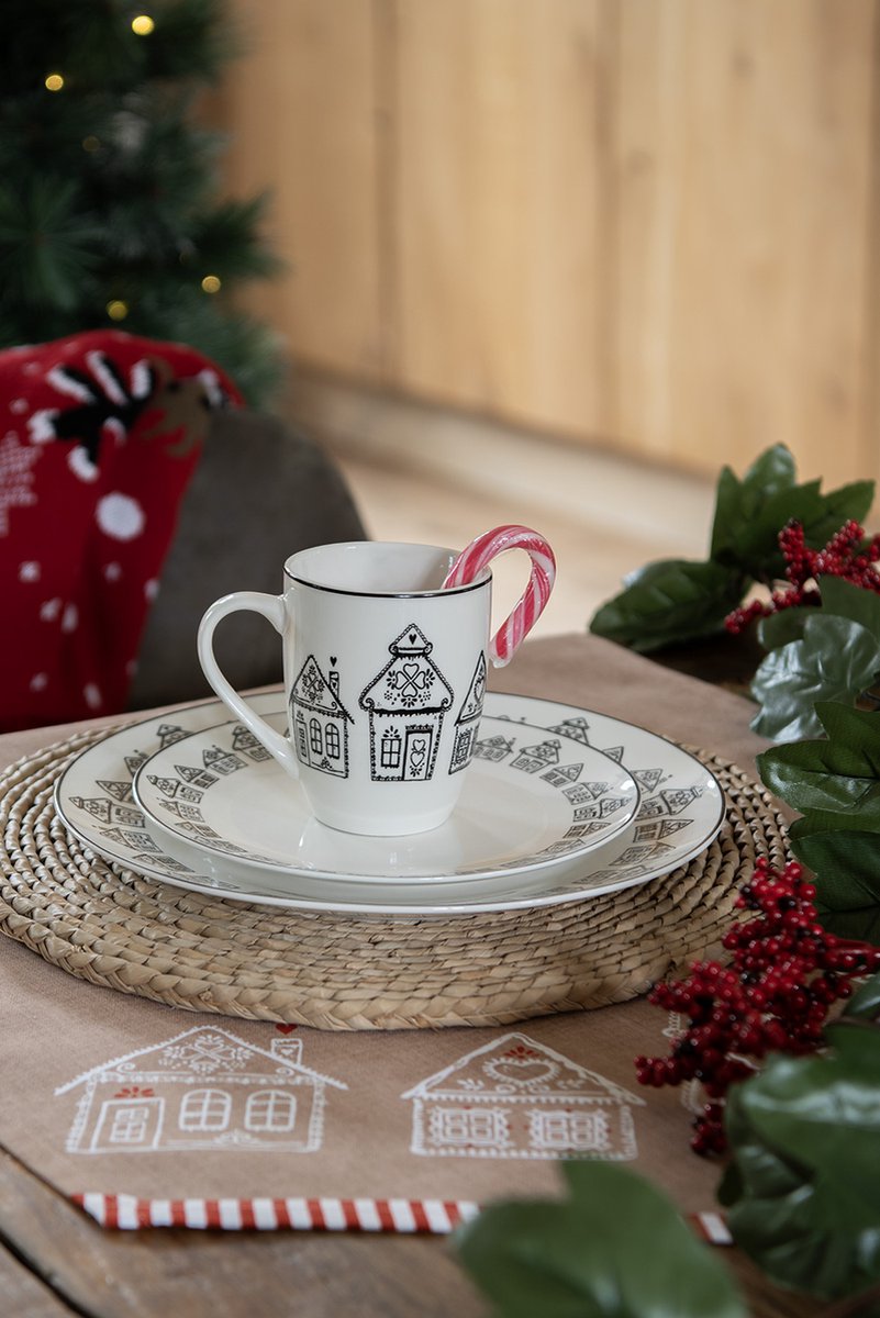 Clayre & Eef Servetten Katoen Set van 6 40x40 cm Bruin Katoen Gingerbread house