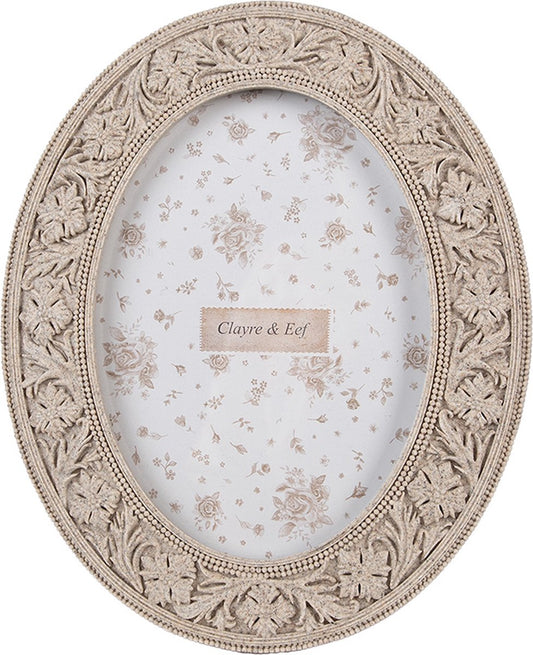 Clayre & Eef Fotolijst 10x15 cm Beige Kunststof Glas Ovaal Fotokader