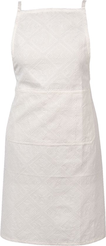 Clayre & Eef Keukenschort 70*85 cm Wit Katoen unie BBQ Schort Cadeau voor haar Kookschort