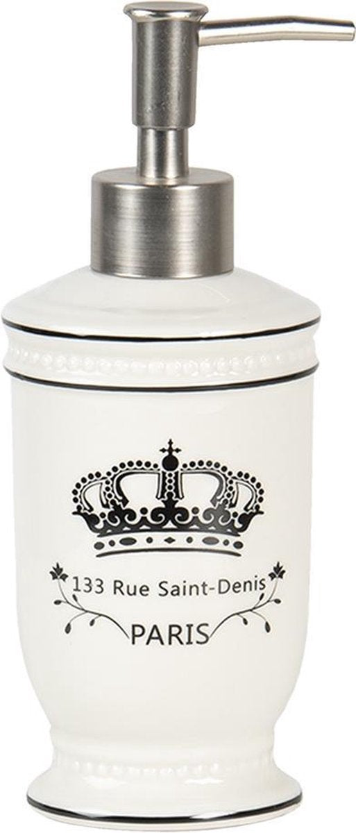 Clayre & Eef Badkamerset Set van 4 Beige Zwart Keramiek Kroon Paris Badkamer Accessoires Set
