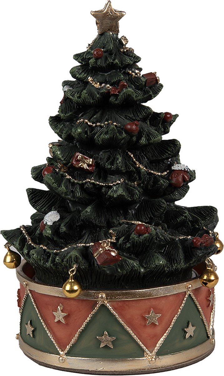 Clayre & Eef Muziekdoos Kerstboom Ø 12x18 cm Groen Rood Kunststof
