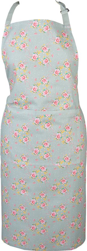 Clayre & Eef Keukenschort 70x85 cm Groen Katoen Bloemen BBQ Schort
