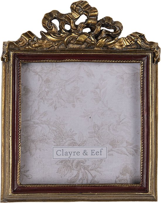 Clayre & Eef Fotolijst 9*1*11 cm / 7*7 cm Goudkleurig Kunststof, Glas Rechthoek Strik Fotokader Wissellijst Foto Frame