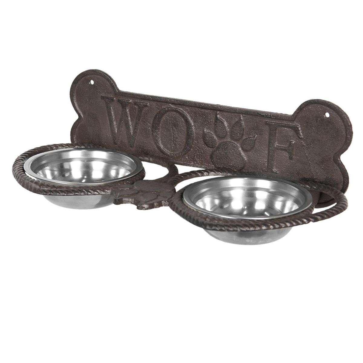 Clayre & Eef Voerbak Hond 39x18x12 cm Bruin Ijzer Rechthoek Hondenbot Woef Voerbak Kat