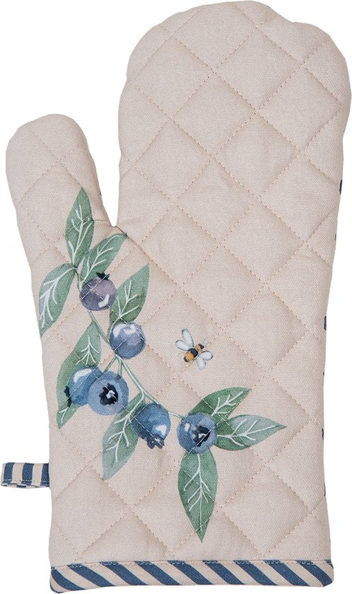 Clayre & Eef Ovenwant 18*30 cm Beige Katoen Bosbessen Ovenhandschoen Keukentextiel