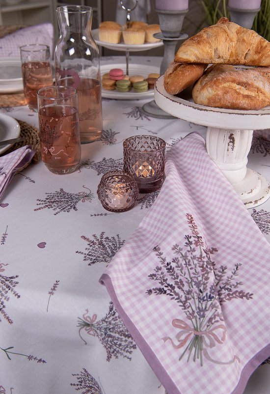 Clayre & Eef Servetten Katoen (set v 6) 40*40 cm Paars Wit 100% Katoen Vierkant Lavendel Servet Stof
