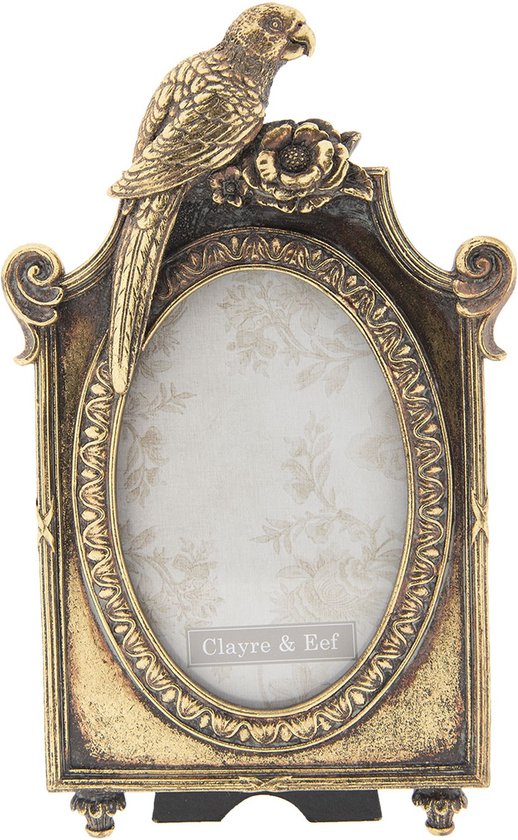 Clayre & Eef Fotolijst 16*3*27 cm / 10*15 cm Goudkleurig Kunststof / Glas Papegaai Ovaal Fotokader Wissellijst