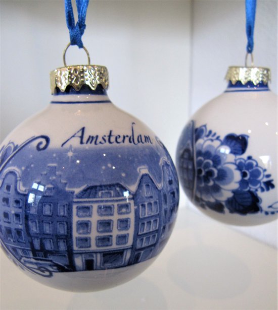 Heinen Delfts Blauw | Kerstbal Amsterdam  | Souvenir | Holland | Kerstversiering