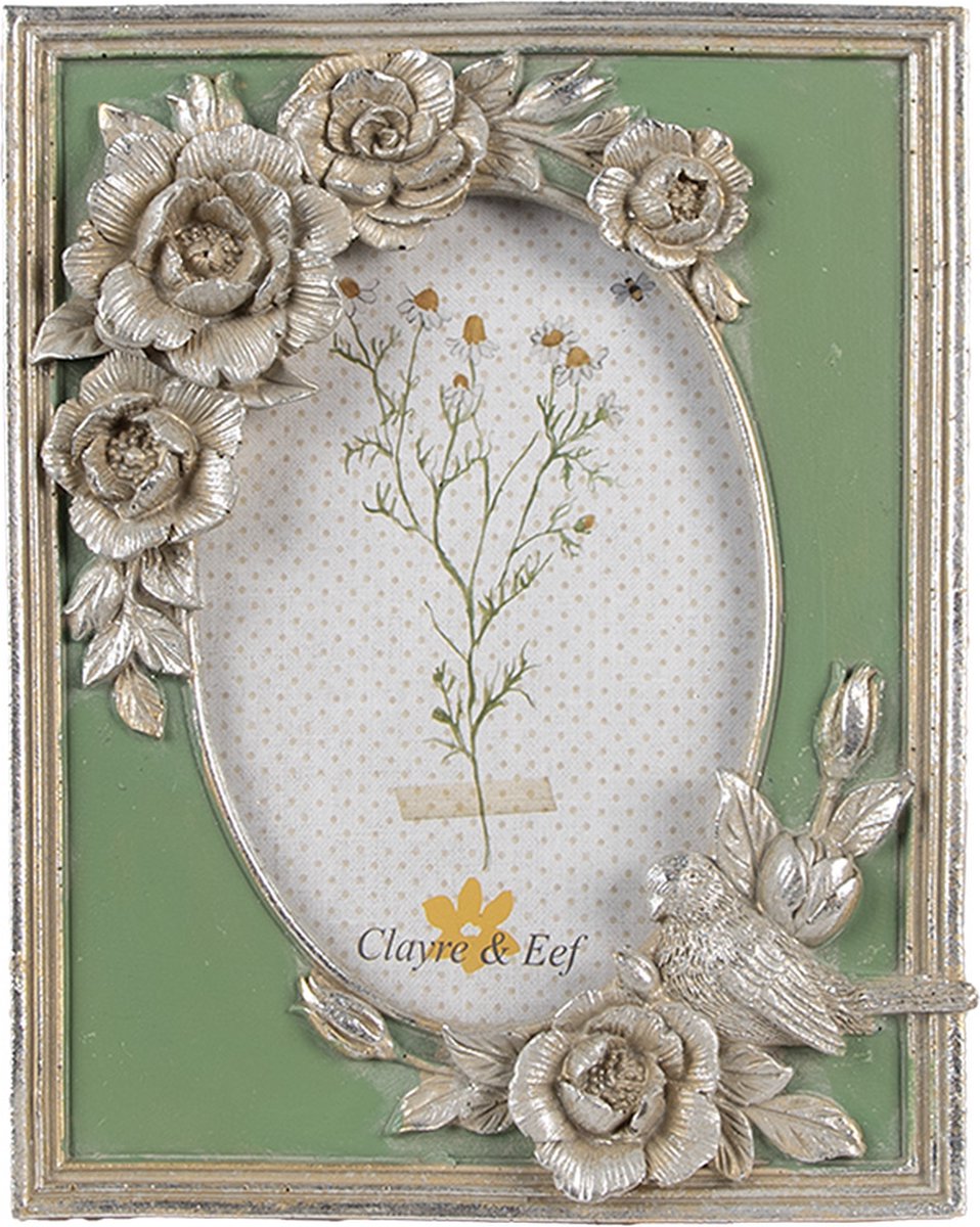Clayre & Eef Fotolijst 10x15 cm Zilverkleurig Kunststof Glas Bloemen Fotokader