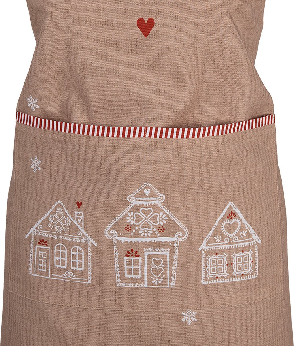 Clayre & Eef Keukenschort 70x85 cm Bruin Katoen Gingerbread house