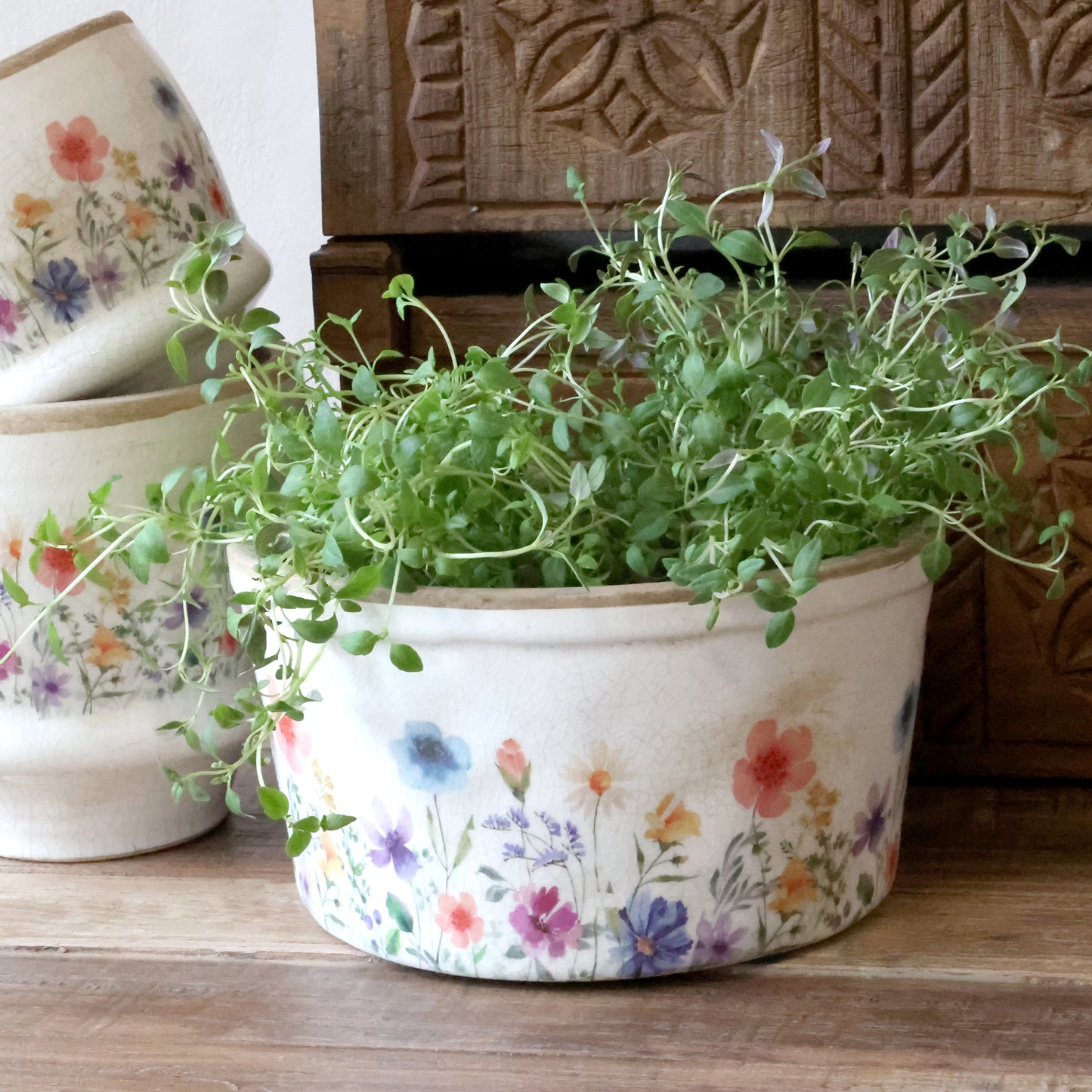 Chic Antique Fleurville Bloempot / Plantenpot – Met Wilde Bloemen decoratie – Frans-landelijke Decoratie