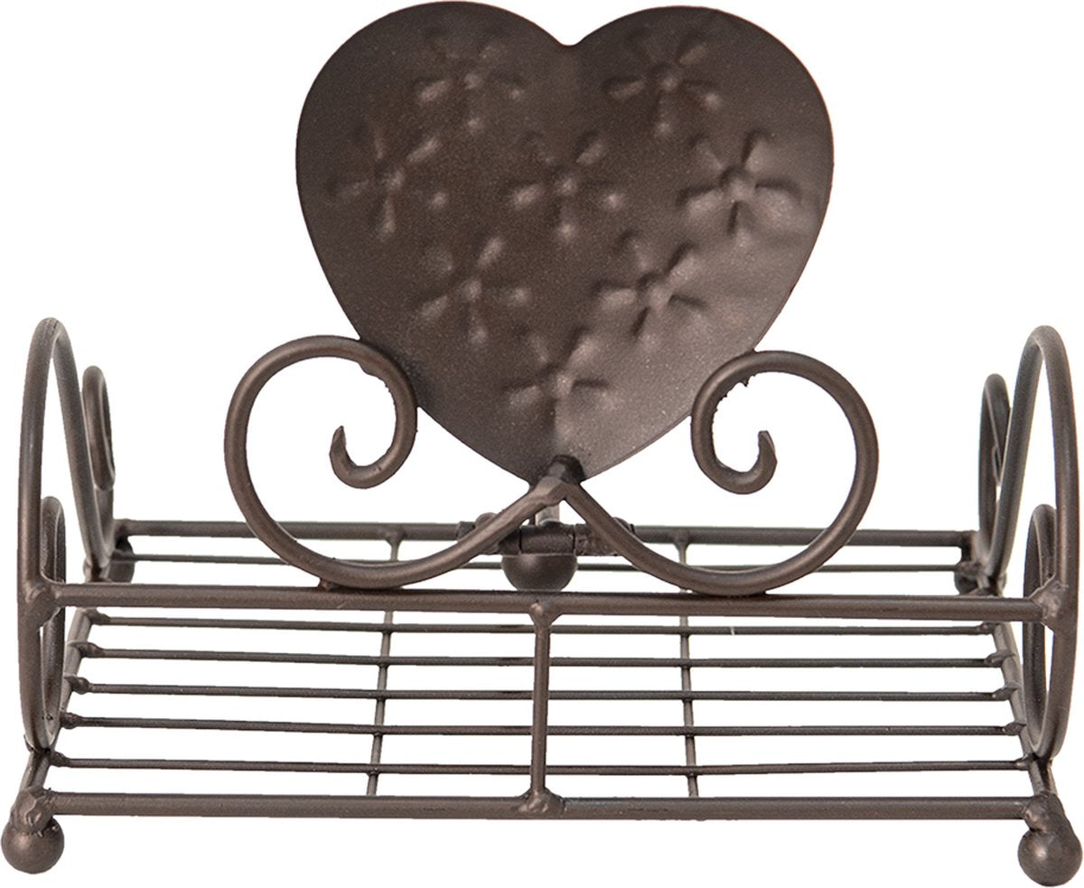 Clayre & Eef Servettenhouder 21x21x18 cm Bruin Ijzer Vierkant Hart Servethouder