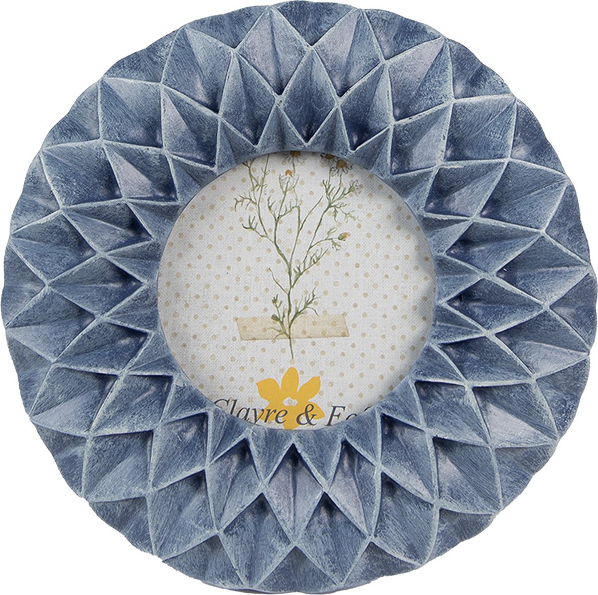 Clayre & Eef Fotolijst Ø 10 cm Blauw Kunststof Rond Fotokader