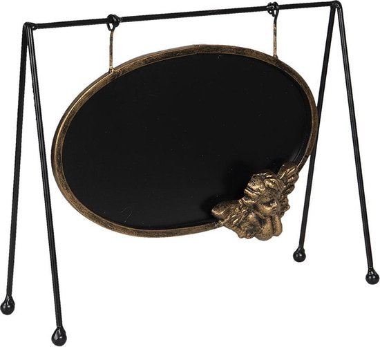 Clayre & Eef Krijtbord 31*10*23 cm Goudkleurig Ijzer Ovaal Engel Tekstbord