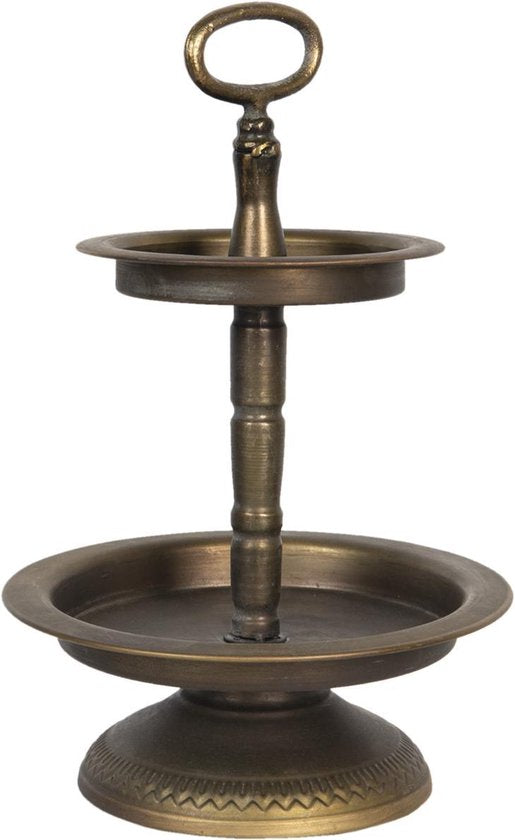 Clayre & Eef Etagère 2 laags Ø 22*34 cm Bruin Ijzer Serveerschaal